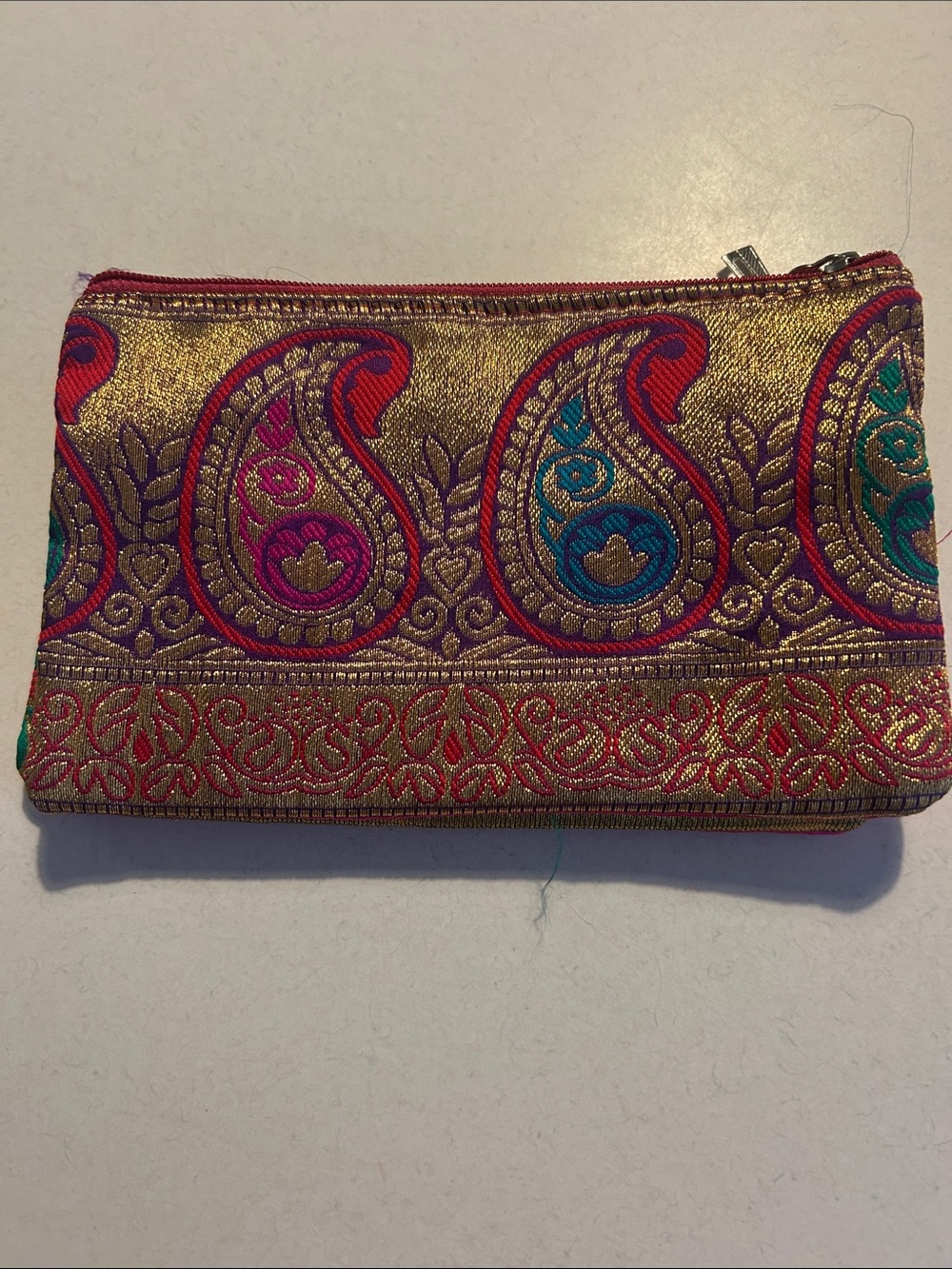 Embroidered Gold Paisley Zipper Pouch - Women's Accessory (2)
